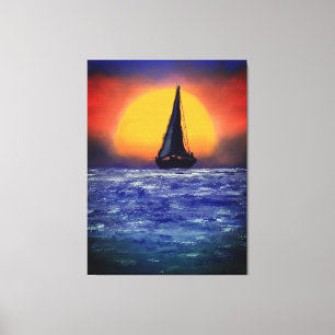 Toile Coucher de soleil de bateau à voile - Aquarelle Ar