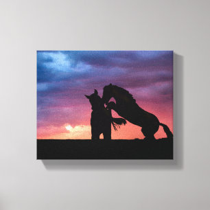 Toile Coucher de soleil de cheval sauvage de la rivière