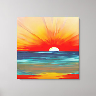 Toile Coucher de soleil de l'océan en orange et bleu