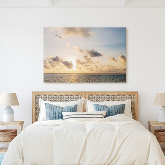 Toile Coucher de soleil doré de l'Ouest avec vol d'oisea