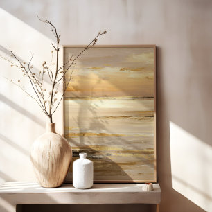 Toile Coucher de soleil doré sur la côte, océan chaud, h