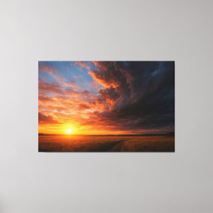 Toile Coucher de soleil dramatique et nuages au-dessus d