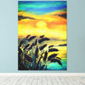 Toile Coucher de soleil du lac - Aquarelle (Insitu (Plancher de Bois))