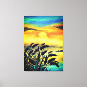 Toile Coucher de soleil du lac - Aquarelle