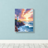 Toile Coucher de soleil du phare côtier | Plage Peinture (Insitu (Plancher de Bois))