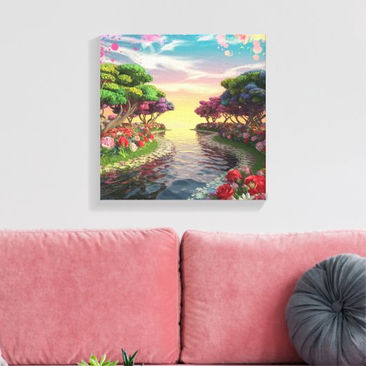 Toile Coucher de soleil en 3D sur le lac Serene avec vib (Insitu(Salon))
