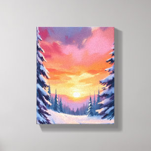 Toile Coucher de soleil enneigé d'hiver Peinture à l'a