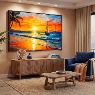 Toile Coucher de soleil et peinture de voiliers