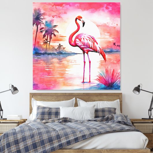 Toile Coucher de soleil Flamant rose rose (Insitu(Chambre))