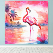 Toile Coucher de soleil Flamant rose rose (Insitu (Plancher de Bois))