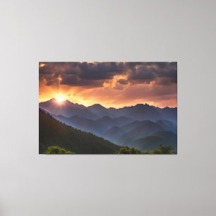 Toile Coucher de soleil magnifique sur les montagnes