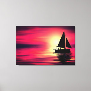 Toile Coucher de soleil, mer, Bateau à voile-39186