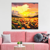 Toile Coucher de soleil moderne sur l'aquarelle de champ (Insitu(Salon))