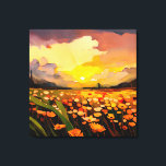 Toile Coucher de soleil moderne sur l'aquarelle de champ<br><div class="desc">Cette décoration accueillante se décline en aquarelle de style impressionniste moderne d'un beau coucher de soleil sur un champ de fleurs orange,  rouge et jaune. Créé par Simply Farmhouse Press.</div>