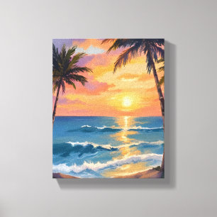 Toile Coucher de soleil océanique tropical Palmier Aquar