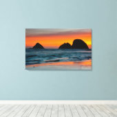 Toile Coucher de soleil, Pierres de mer, Océan, Oregon,  (Insitu (Plancher de Bois))