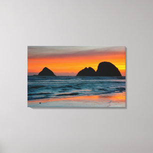 Toile Coucher de soleil, piles de mer, Oceanside, Oregon