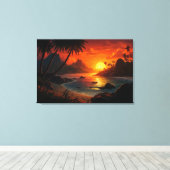 Toile Coucher de soleil poétique sur la plage tropicale (Insitu (Plancher de Bois))