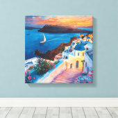 Toile Coucher de soleil romantique à Santorin (Insitu (Plancher de Bois))