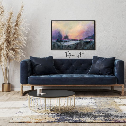 Toile Coucher de soleil rose violet Abstrait paysage