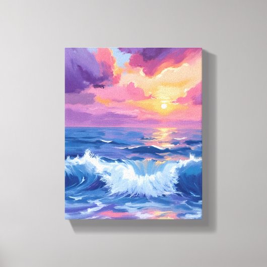 Toile Coucher de soleil rose violet | Aquarelle reflets (Recto)