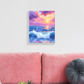 Toile Coucher de soleil rose violet | Aquarelle reflets (Insitu(Salon))
