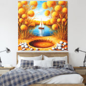 Toile Coucher de soleil serein sur un lac avec voilier (Insitu(Chambre))
