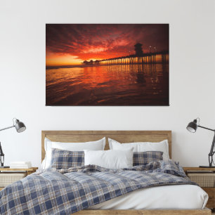 Toile Coucher de soleil sur la jetée de Huntington Beach