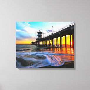 Toile Coucher de soleil sur la jetée de Huntington Beach
