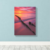Toile Coucher de soleil sur la plage avec des poteaux en (Insitu (Plancher de Bois))