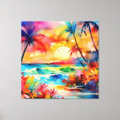 Toile Coucher de soleil sur la scène de l'aquarelle de p (Recto)