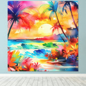 Toile Coucher de soleil sur la scène de l'aquarelle de p (Insitu (Plancher de Bois))