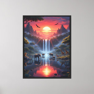 Toile Coucher de soleil sur la Serengeti : une oasis de