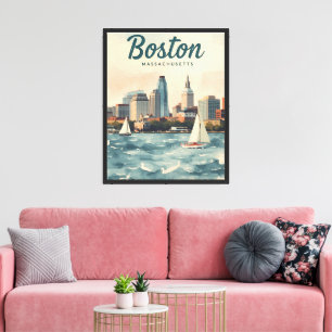 Toile Coucher de soleil sur la skyline de Boston & voili