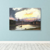 Toile Coucher de soleil sur la ville de Dresde (paysage  (Insitu (Plancher de Bois))