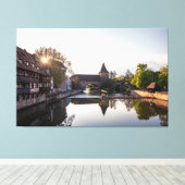 Toile Coucher de soleil sur l'ancien pont médiéval de Nu (Insitu (Plancher de Bois))