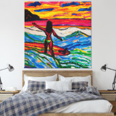 Toile Coucher de soleil sur l'île de Surfer sur la plage (Insitu(Chambre))