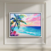Toile Coucher de soleil sur l'océan tropical, Palmier