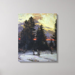 Toile Coucher de soleil sur un paysage hivernal, vers 19