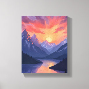 Toile Coucher de soleil sur une chaîne de montagnes   Pa