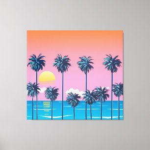 Toile Coucher de soleil tropical : Illustration de plage