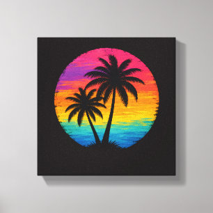 Toile Coucher de soleil tropical Palmiers Design Rétro