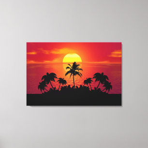 Toile Coucher de soleil tropical Palmiers Silhouette Pla