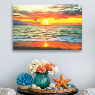 Toile Coucher de soleil tropical sur la plage de Puerto