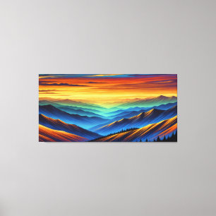 Toile Coucher de soleil vibrant sur des chaînes de monta