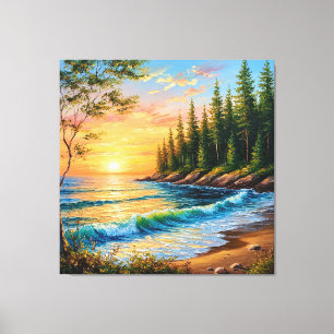 Toile Coucher de soleil vibrant sur les vagues de l'océa