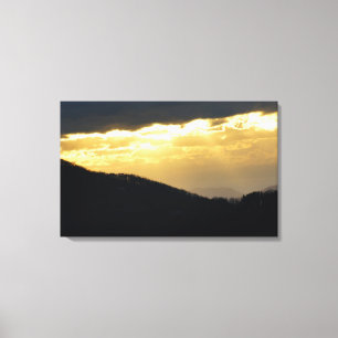 Toile Coucher du soleil d'or sur le Ridge bleu