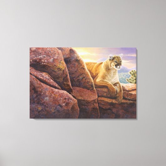 Toile Cougar sur rochers, Coucher de soleil du Colorado, (Recto)