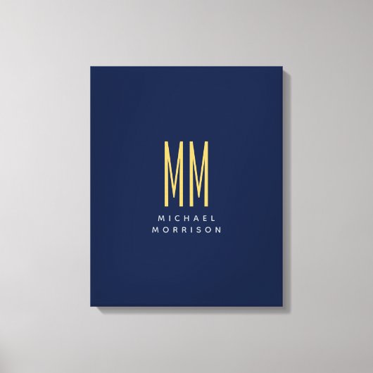 Toile Couleurs d'or bleu Monogramme Lettres initiales No (Recto)