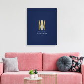 Toile Couleurs d'or bleu Monogramme Lettres initiales No (Insitu(Salon))